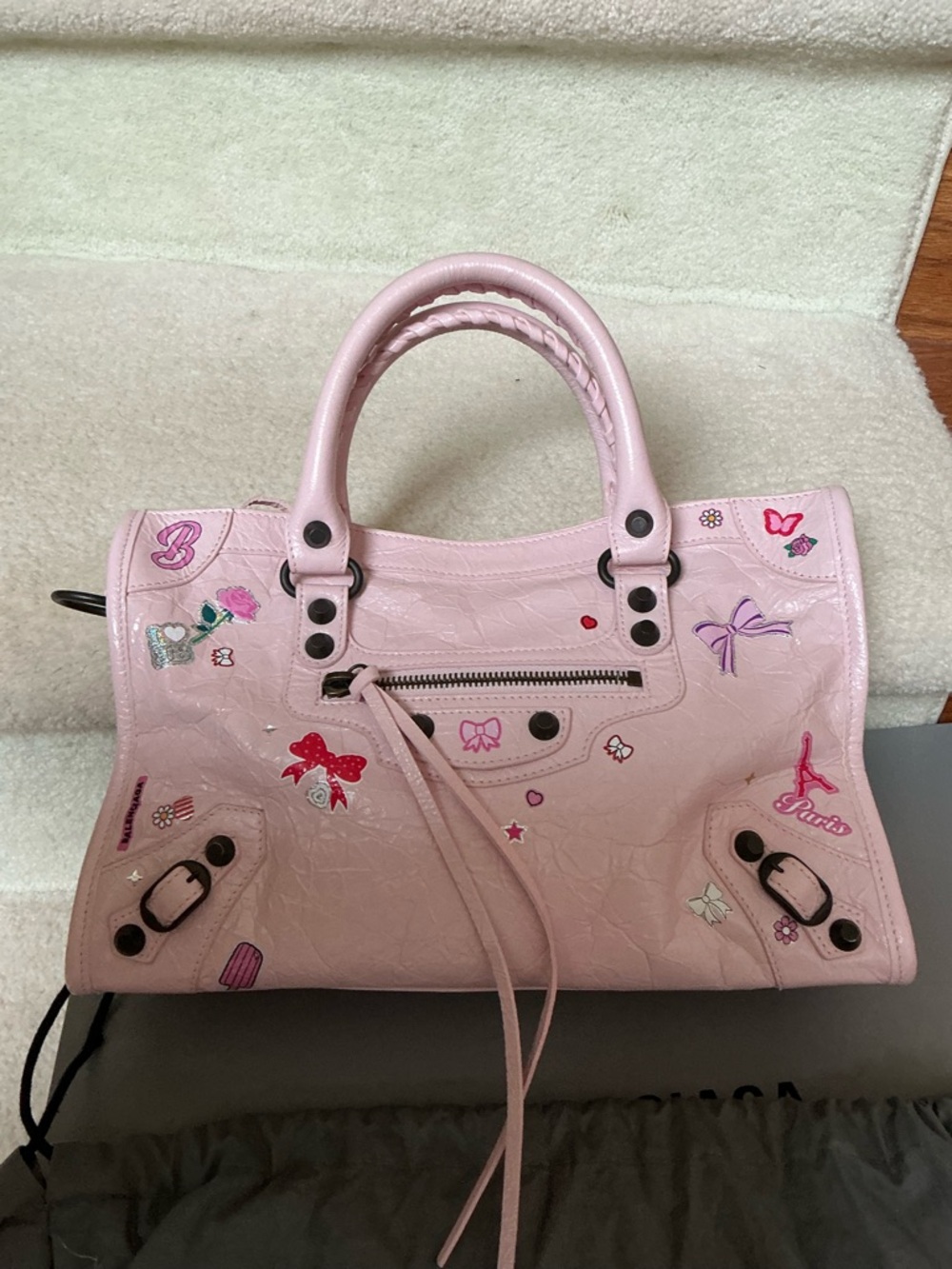 GORGEOUS BALENCIAGA LE CITY SMALL PINK STICKERS SATCHEL CROSSBODY BAG - Picture 9 of 16